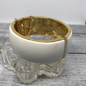 Vintage gold tone and white enamel statement bracelet